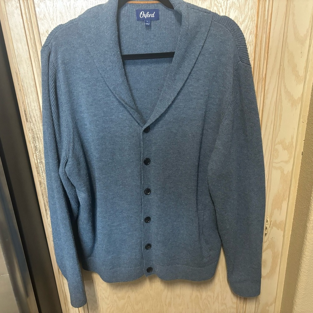 Oxford Men's Blue Cardigan Sweater Large Wool Blend